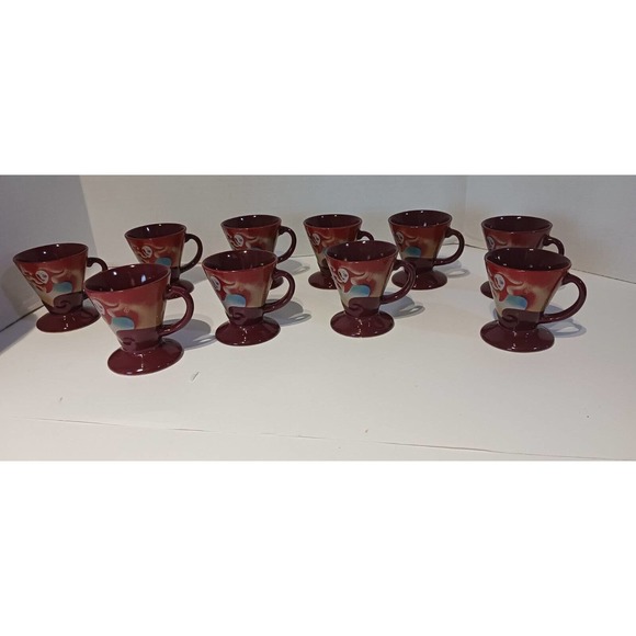 Linda Frichtel FRANGELICO Liqueur Espresso Demitasse Cups Mardi Gras Signed 1999 - Picture 2 of 13